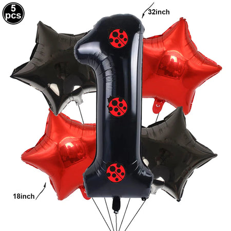 Ladybug Number Balloon &amp;amp; Stickers Set - Baby Shower &amp;amp; Birthday Party Decor Set 1 / as picture