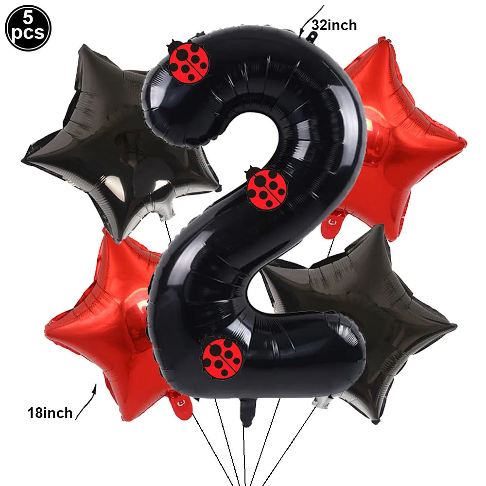 Ladybug Number Balloon &amp;amp; Stickers Set - Baby Shower &amp;amp; Birthday Party Decor Set 2 / as picture