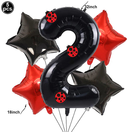 Ladybug Number Balloon &amp;amp; Stickers Set - Baby Shower &amp;amp; Birthday Party Decor Set 2 / as picture
