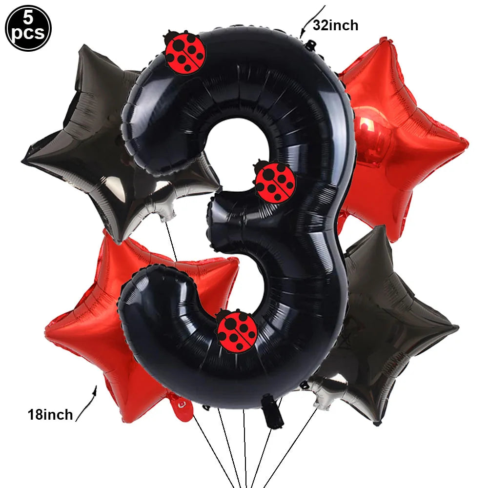 Ladybug Number Balloon &amp;amp; Stickers Set - Baby Shower &amp;amp; Birthday Party Decor Set 3 / as picture