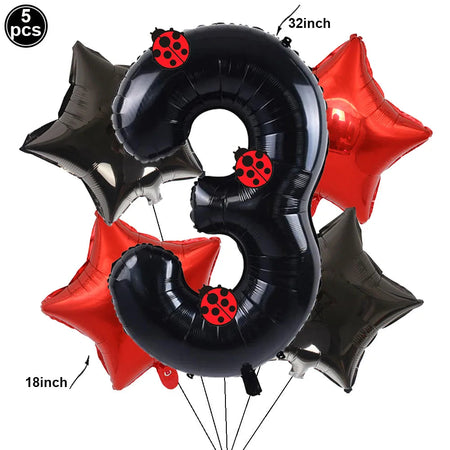 Ladybug Number Balloon &amp;amp; Stickers Set - Baby Shower &amp;amp; Birthday Party Decor Set 3 / as picture