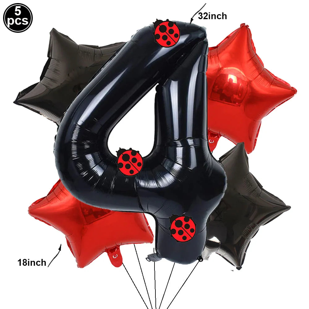 Ladybug Number Balloon &amp;amp; Stickers Set - Baby Shower &amp;amp; Birthday Party Decor Set 4 / as picture