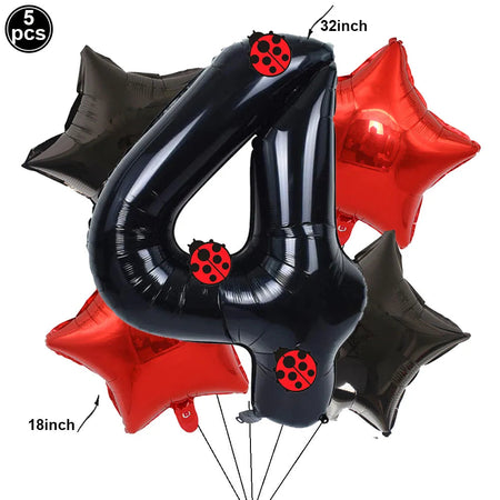 Ladybug Number Balloon &amp;amp; Stickers Set - Baby Shower &amp;amp; Birthday Party Decor Set 4 / as picture