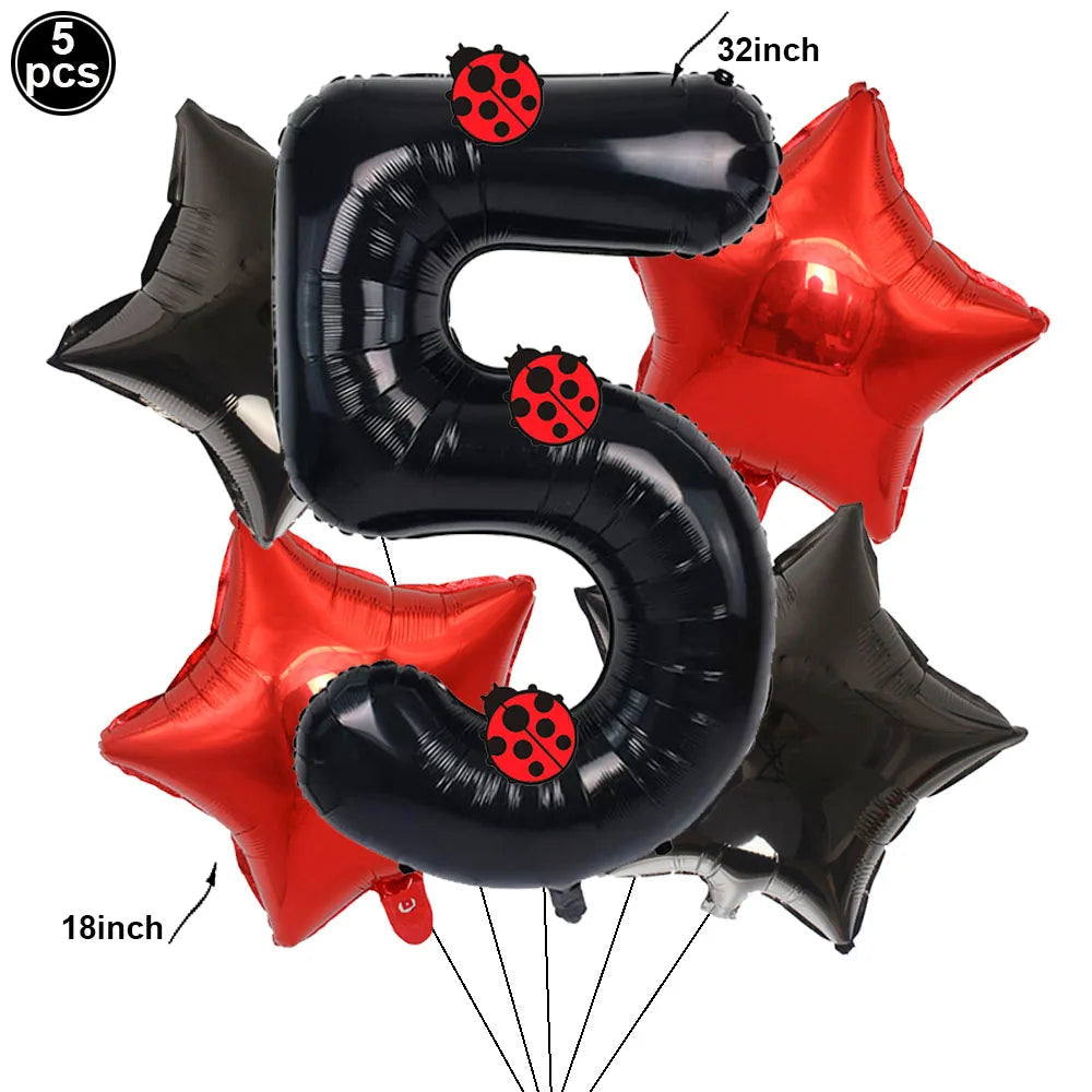 Ladybug Number Balloon &amp;amp; Stickers Set - Baby Shower &amp;amp; Birthday Party Decor Set 5 / as picture