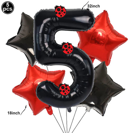 Ladybug Number Balloon &amp;amp; Stickers Set - Baby Shower &amp;amp; Birthday Party Decor Set 5 / as picture