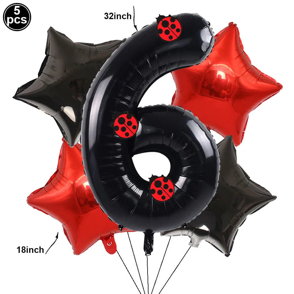 Ladybug Number Balloon &amp;amp; Stickers Set - Baby Shower &amp;amp; Birthday Party Decor Set 6 / as picture