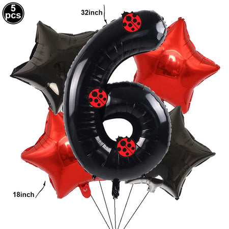 Ladybug Number Balloon &amp;amp; Stickers Set - Baby Shower &amp;amp; Birthday Party Decor Set 6 / as picture
