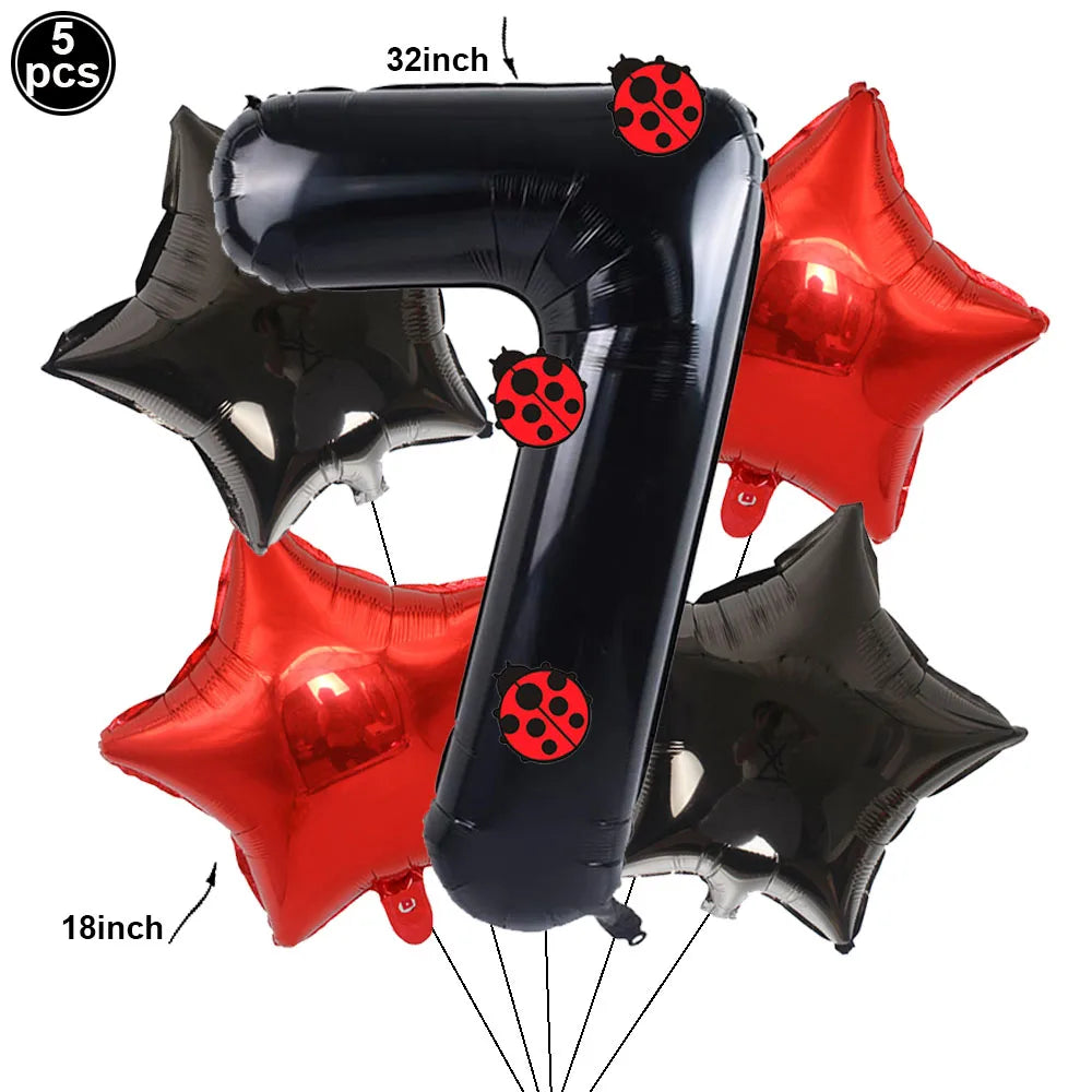 Ladybug Number Balloon &amp;amp; Stickers Set - Baby Shower &amp;amp; Birthday Party Decor Set 7 / as picture