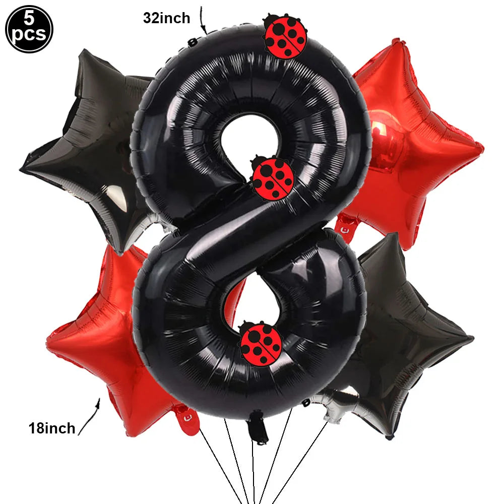Ladybug Number Balloon &amp;amp; Stickers Set - Baby Shower &amp;amp; Birthday Party Decor Set 8 / as picture