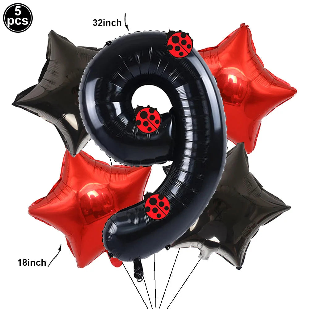 Ladybug Number Balloon &amp;amp; Stickers Set - Baby Shower &amp;amp; Birthday Party Decor Set 9 / as picture