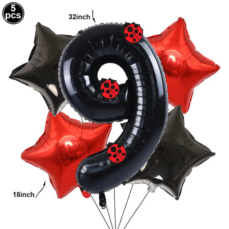Ladybug Number Balloon &amp;amp; Stickers Set - Baby Shower &amp;amp; Birthday Party Decor Set 9 / as picture