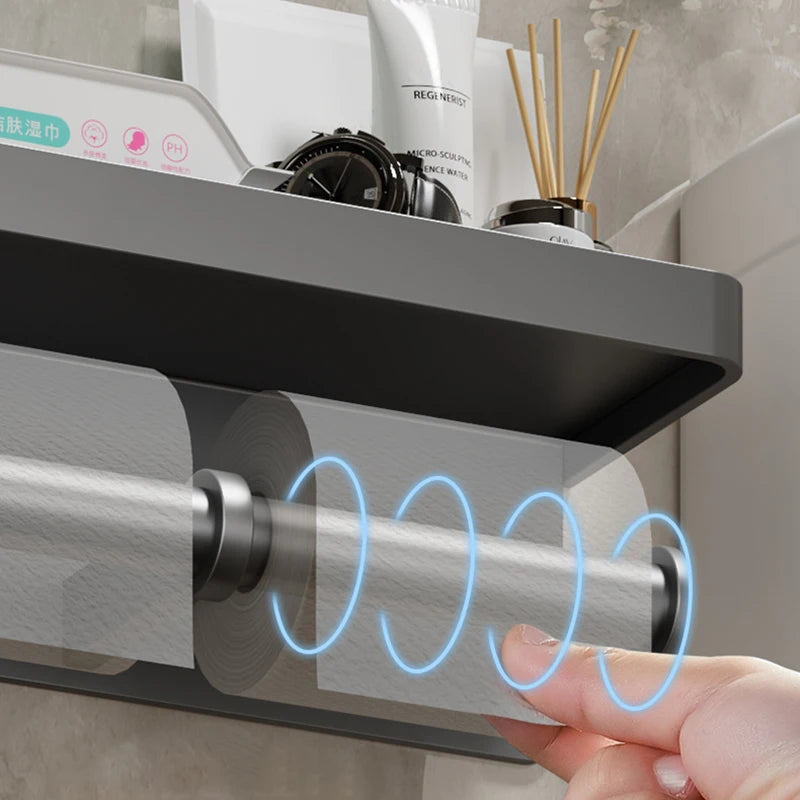 Large Toilet Paper Holder Wall-Mounted Paper Roll Holder With Storage Tray Toilet Organizer Phone Stand Bathroom Accessories