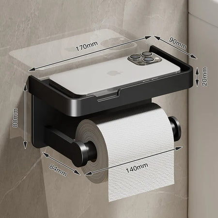 Large Toilet Paper Holder Wall-Mounted Paper Roll Holder With Storage Tray Toilet Organizer Phone Stand Bathroom Accessories B black
