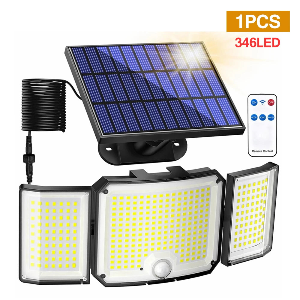 LCMKR Solar Outdoor Waterproof Belt with Motion Sensor &amp;amp; Remote Control for Patio Garage Backyard 346LED