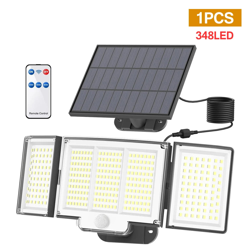 LCMKR Solar Outdoor Waterproof Belt with Motion Sensor &amp;amp; Remote Control for Patio Garage Backyard 348LED