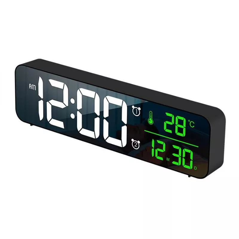 LED Digital Alarm Clock Snooze Temperature Date Display USB Desktop Strip Mirror LED Clocks for Living Room Decoration A Black / CHINA