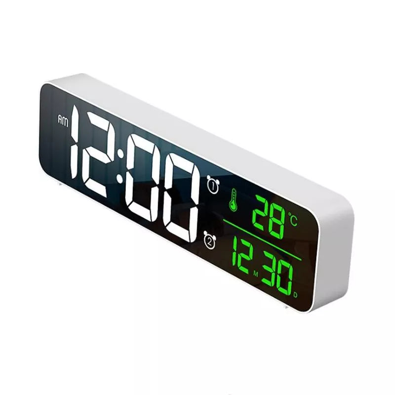 LED Digital Alarm Clock Snooze Temperature Date Display USB Desktop Strip Mirror LED Clocks for Living Room Decoration A White / CHINA