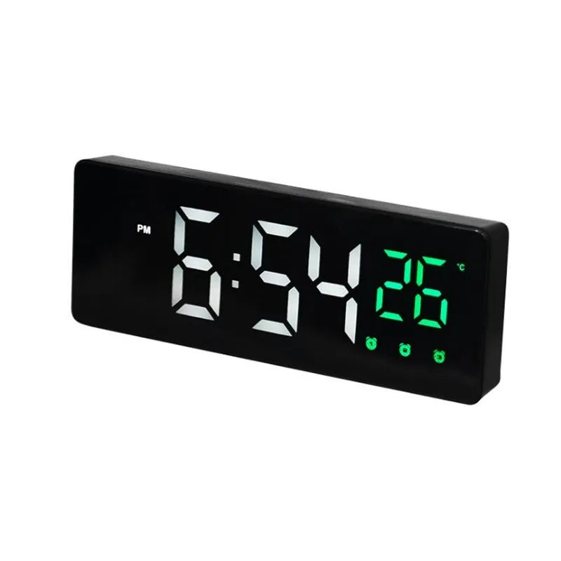 LED Digital Alarm Clock Snooze Temperature Date Display USB Desktop Strip Mirror LED Clocks for Living Room Decoration B Black Green / CHINA