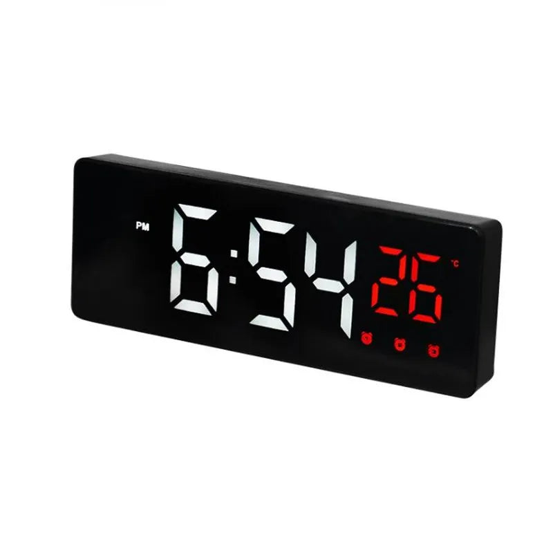 LED Digital Alarm Clock Snooze Temperature Date Display USB Desktop Strip Mirror LED Clocks for Living Room Decoration B Black Red / CHINA
