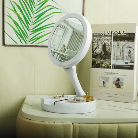 LED Foldable Makeup Mirror With Light 10X Magnifying Dual Purpose Double-Sided Mirror USB Charging Or Battery Powered
