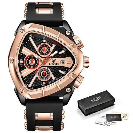 LIGE Sports Triangle Mens Watches Luminous Pointers Fashion Rubber Strap Military Irregular Quartz Wristwatch Waterproof  Watch