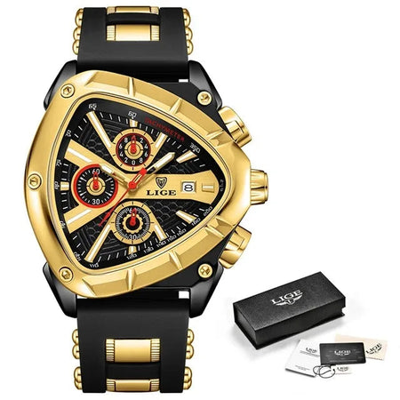 LIGE Sports Triangle Mens Watches Luminous Pointers Fashion Rubber Strap Military Irregular Quartz Wristwatch Waterproof  Watch