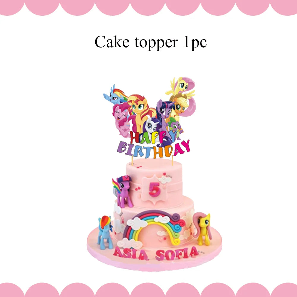 Little Pony Birthday Party Decorations &amp;amp; Tableware Set cake flag-1pcs
