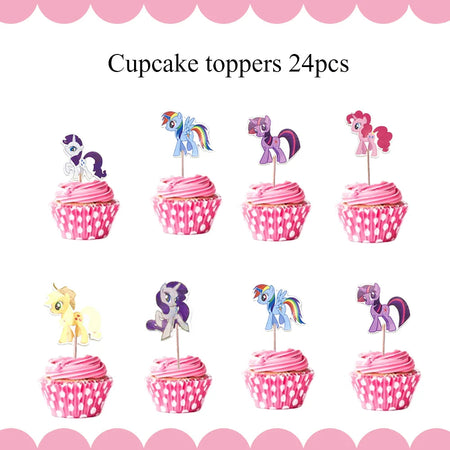 Little Pony Birthday Party Decorations &amp;amp; Tableware Set cake topper-24pcs