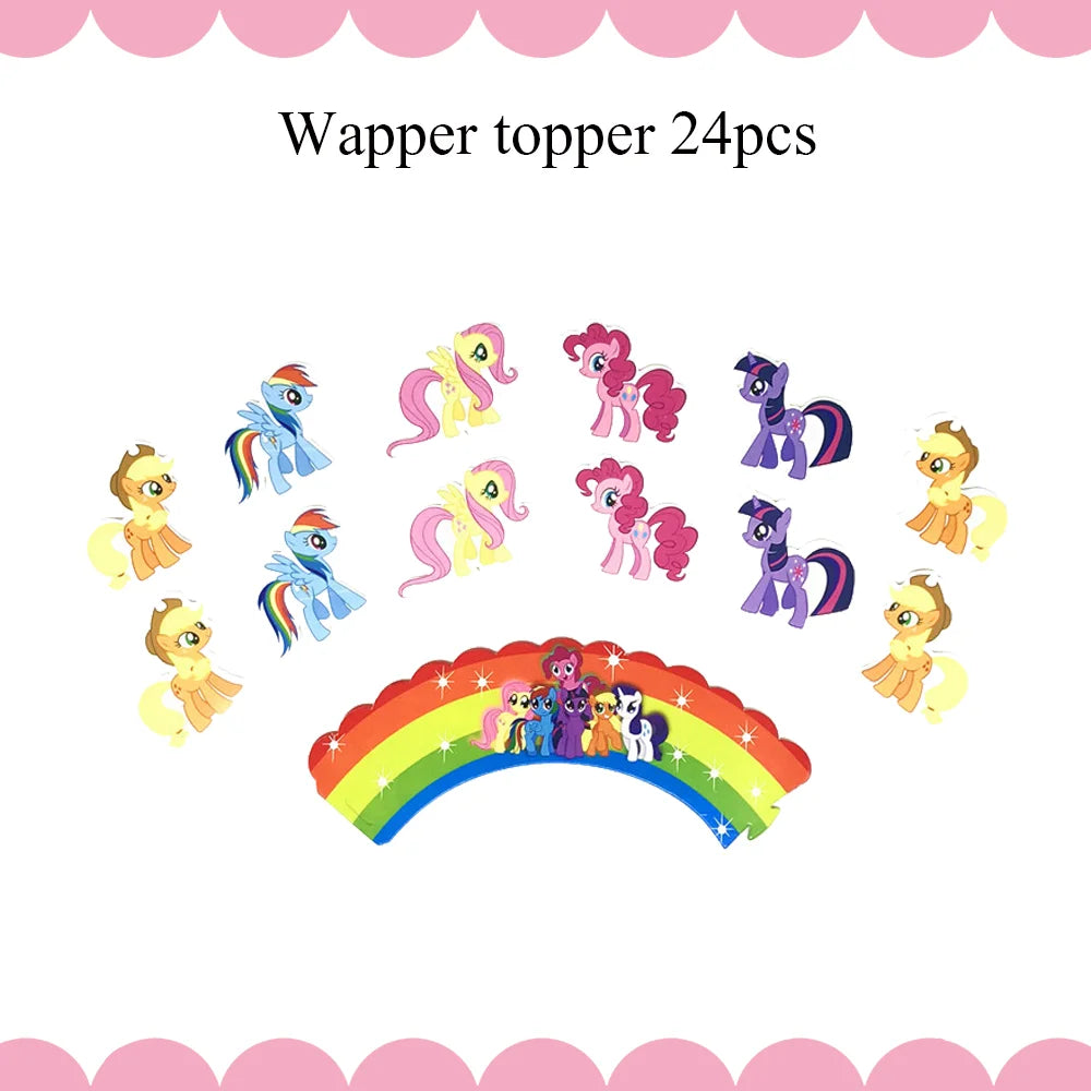 Little Pony Birthday Party Decorations &amp;amp; Tableware Set wapper topper-24pcs