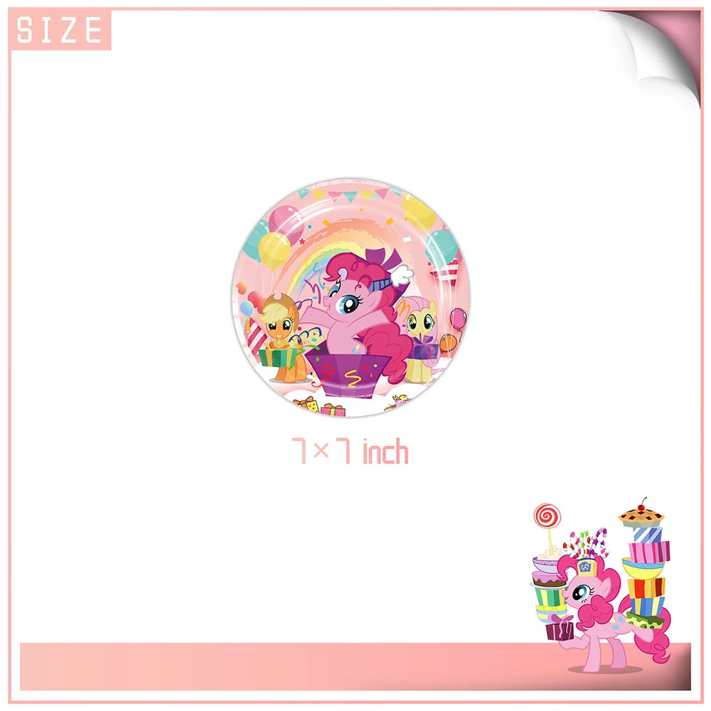 Little Pony Theme Birthday Party Tableware Set - 24pcs 10pcs 7inch plates