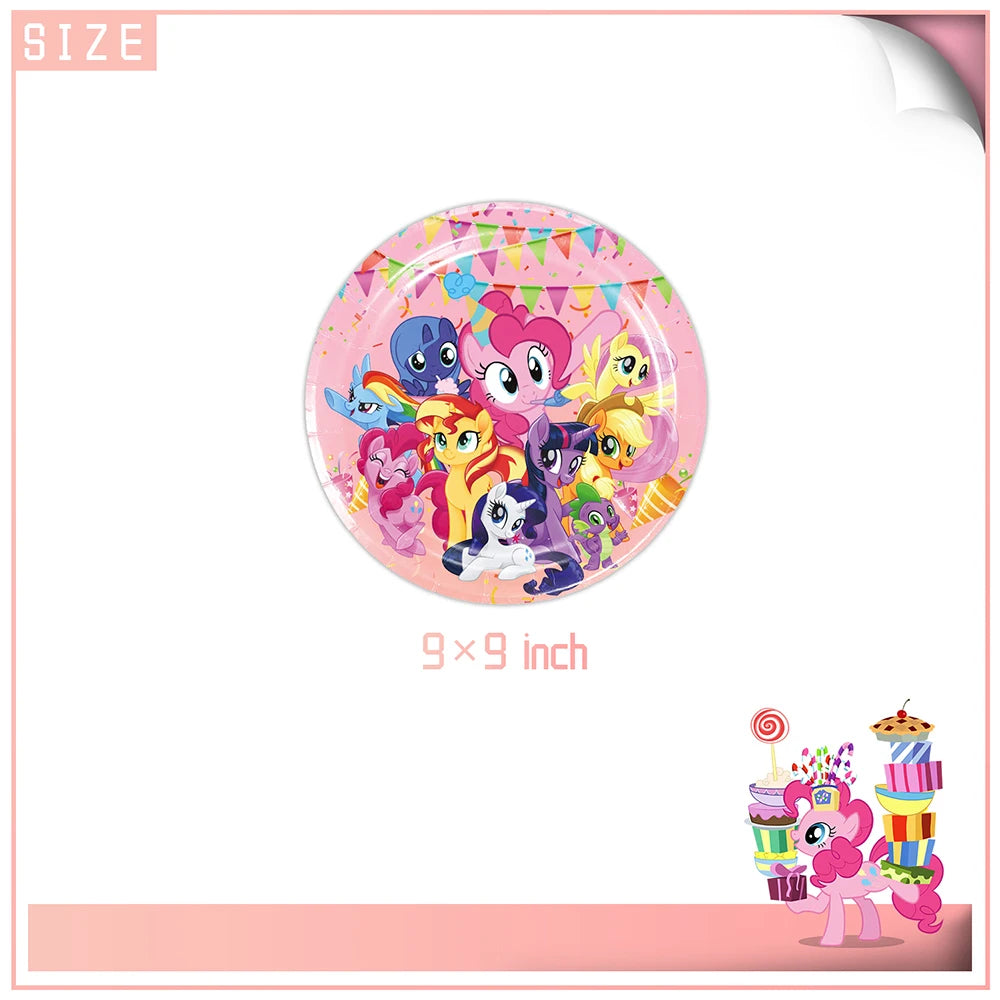 Little Pony Theme Birthday Party Tableware Set - 24pcs 10pcs 9inch plates