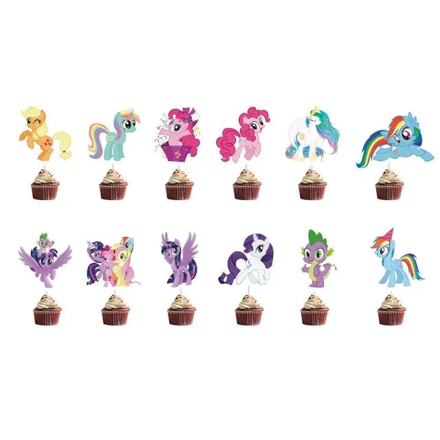 Little Pony Theme Birthday Party Tableware Set - 24pcs 12pcs small topper