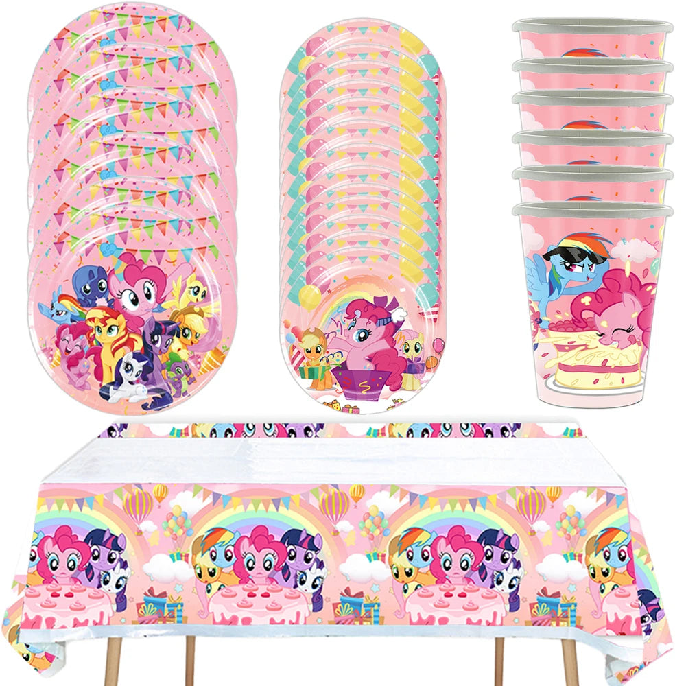 Little Pony Theme Birthday Party Tableware Set - 24pcs