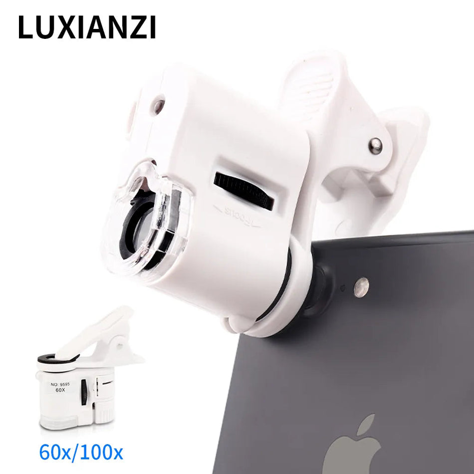 LUXIANZI 60X/100X Mobile Phone Microscope With LED UV Lens Macro Zoom Phone Universal Mobile Magnifying Glass Camera Clip