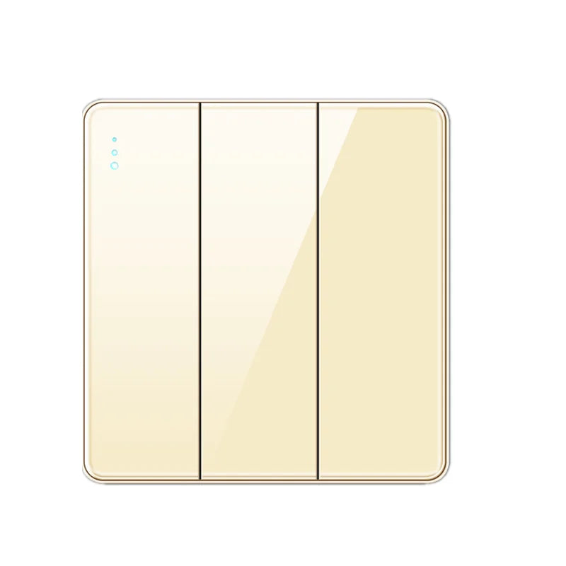 Luxury All Tempered Glass Wall Lamp Switch Button Golden UK Plug 13A Universal Wall Socket with Usb ,220V2gang2way Dimmer Switch 3gang2way