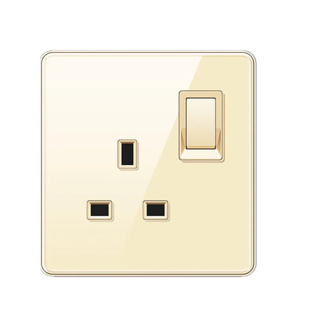 Luxury All Tempered Glass Wall Lamp Switch Button Golden UK Plug 13A Universal Wall Socket with Usb ,220V2gang2way Dimmer Switch UK socket