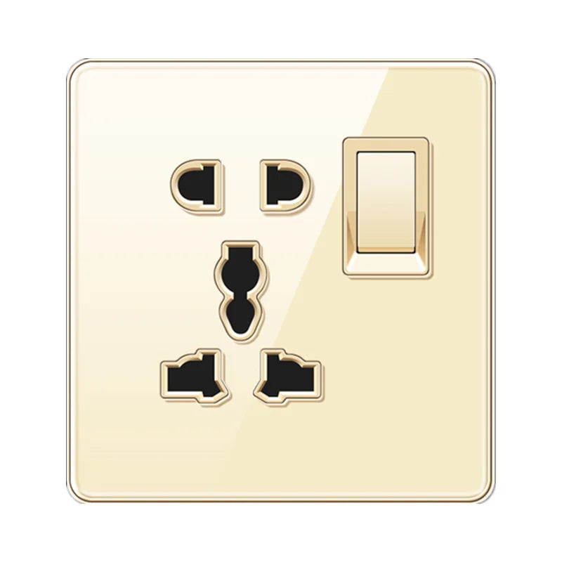 Luxury All Tempered Glass Wall Lamp Switch Button Golden UK Plug 13A Universal Wall Socket with Usb ,220V2gang2way Dimmer Switch universal socket