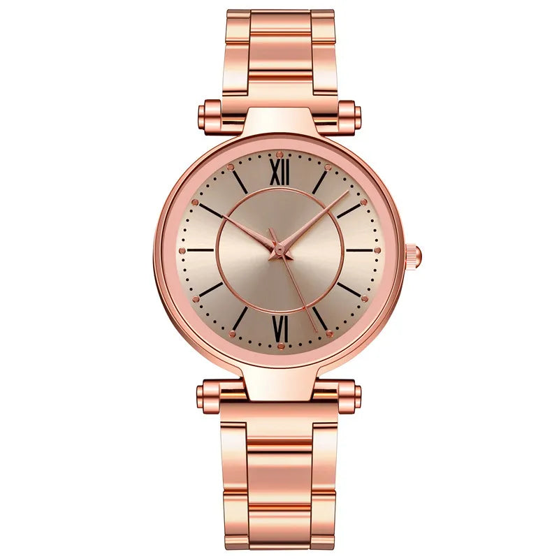 Luxury Rose Gold Stainless Steel Watches Female Classic Round Dial Quartz Watch Women Business Wristwatches Wrist Jewelry Reloj