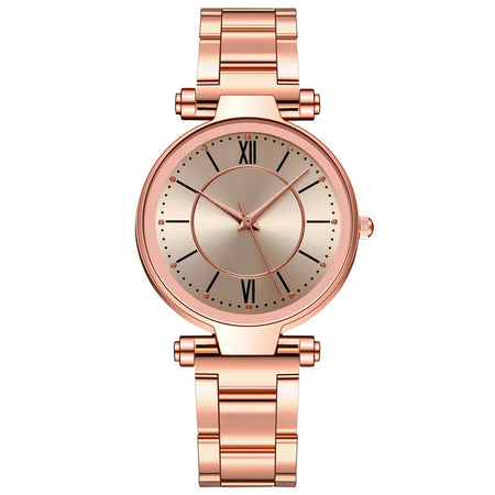Luxury Rose Gold Stainless Steel Watches Female Classic Round Dial Quartz Watch Women Business Wristwatches Wrist Jewelry Reloj