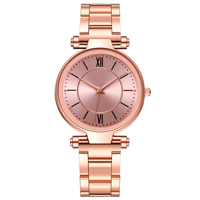 Luxury Rose Gold Stainless Steel Watches Female Classic Round Dial Quartz Watch Women Business Wristwatches Wrist Jewelry Reloj