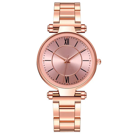 Luxury Rose Gold Stainless Steel Watches Female Classic Round Dial Quartz Watch Women Business Wristwatches Wrist Jewelry Reloj
