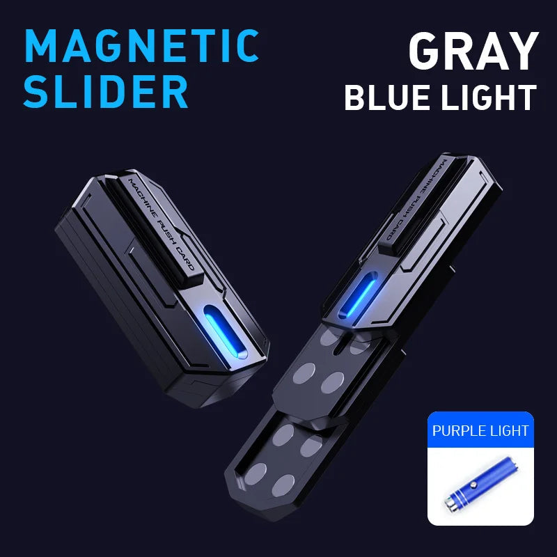 Magnetic Push Slider 3-Stage Strong Strength Metal EDC Hand Spinner Fidget Toys Autism Sensory Toys ADHD Anxiety Stress Relief Grey-bLue glow / CHINA