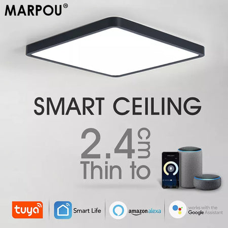 MARPOU Square Smart LED Ceiling Lamp 36W Tuya App Voice Control With Wifi Alexa/Google Dimmable Ceiling Lights for Living Room