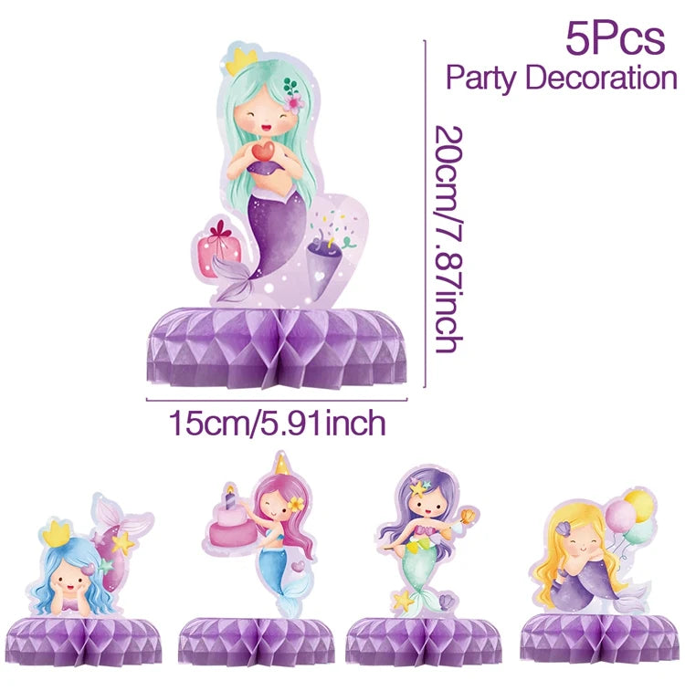 Mermaid Birthday Disposable Tableware Little Mermaid Birthday Party Decoration 5pc ornament A