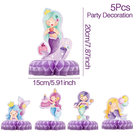 Mermaid Birthday Disposable Tableware Little Mermaid Birthday Party Decoration 5pc ornament A