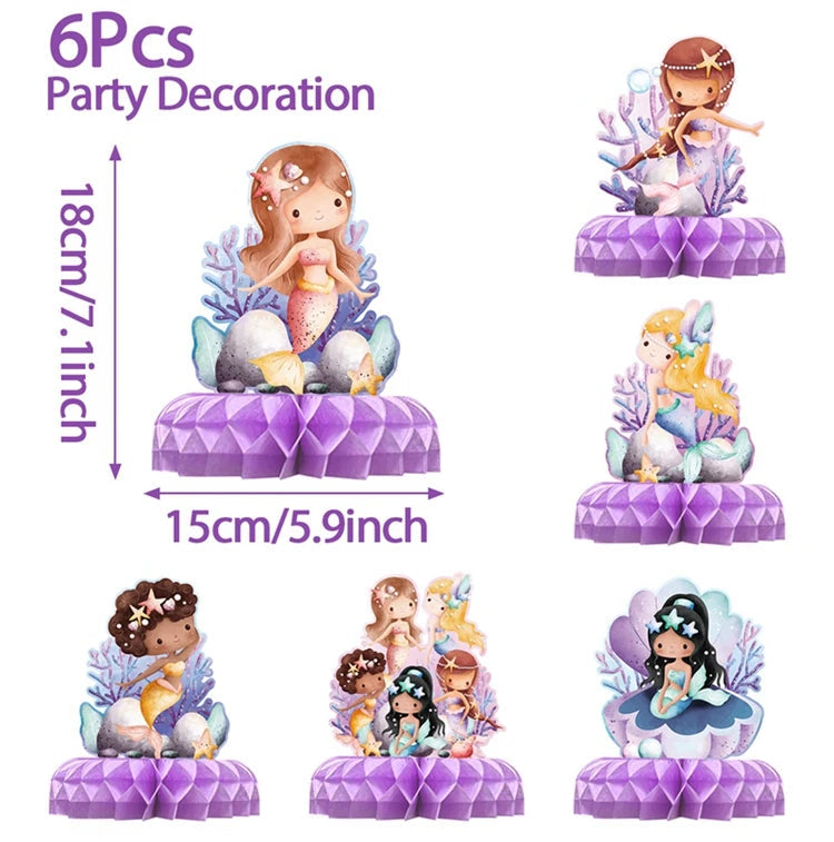 Mermaid Birthday Disposable Tableware Little Mermaid Birthday Party Decoration 6pc ornament B