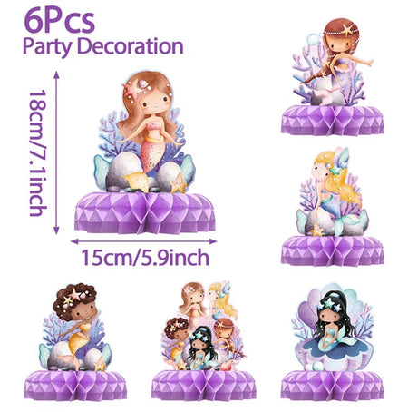 Mermaid Birthday Disposable Tableware Little Mermaid Birthday Party Decoration 6pc ornament B