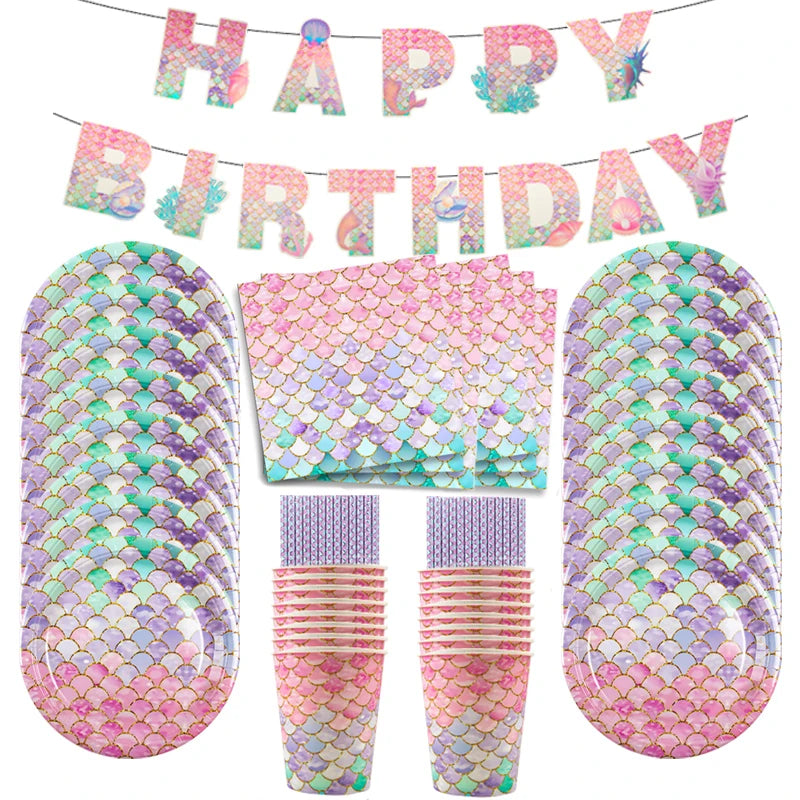 Mermaid Disposable Tableware &amp;amp; Birthday Decorations