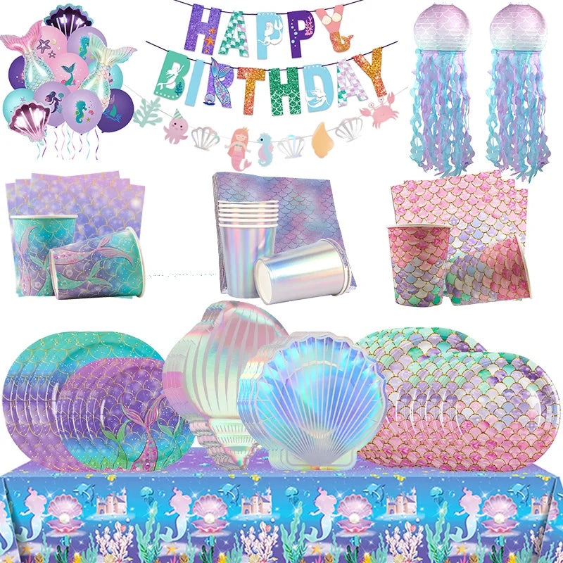 Mermaid Disposable Tableware &amp;amp; Birthday Decorations
