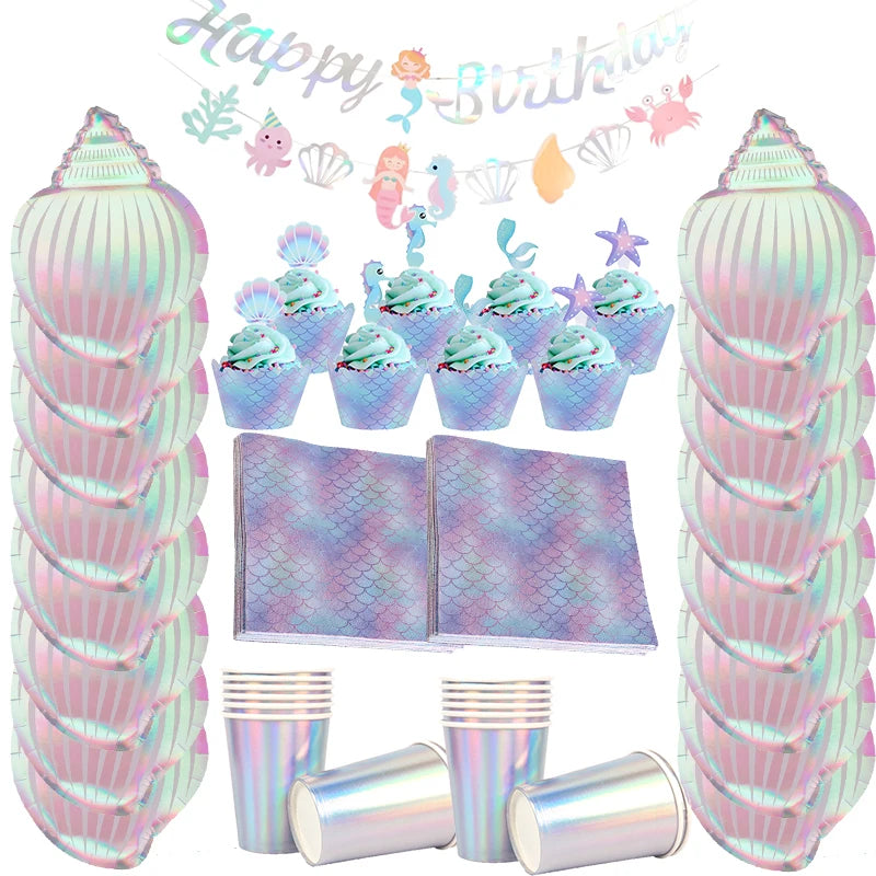 Mermaid Disposable Tableware &amp;amp; Birthday Decorations 73pcs set